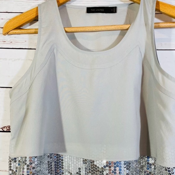 The Limited Womens Tank Shirt Sz S Small Sequin Ruffle Front Soft Sexy Gray - Picture 6 of 7